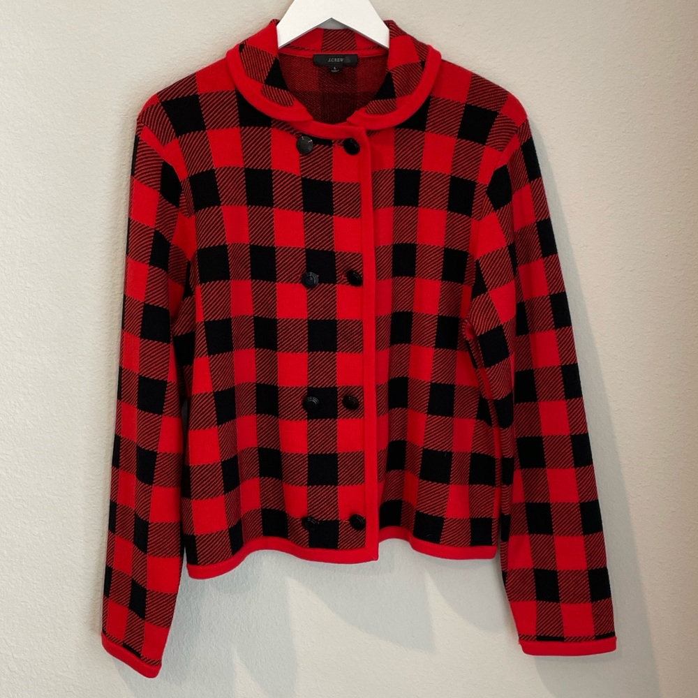 J. Crew double-breasted sweater jacket in buffalo check